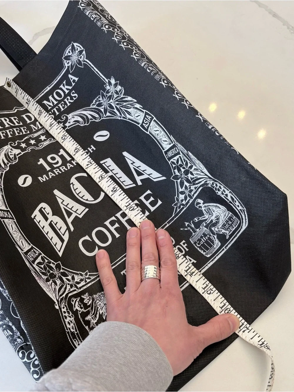 Bacha Coffee Non-Woven Fabric Shopping Tote Bag Black